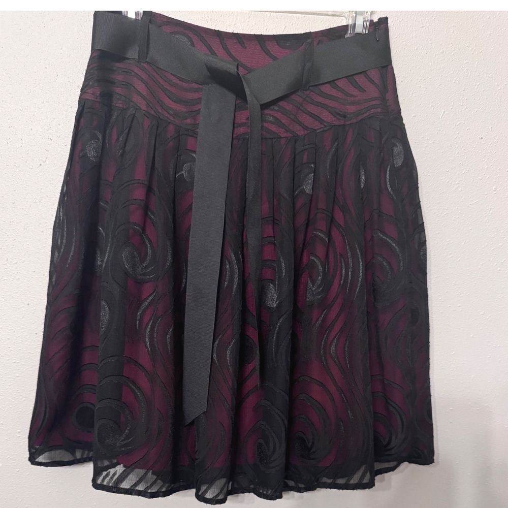 Worthington Womens 4 Sheer Red Black Swirl A-Line Skirt Witchy Whimsigoth Vamp
